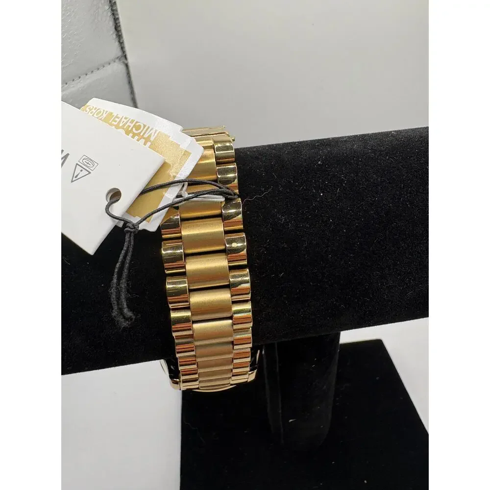 Michael Kors Women Watch Gold Green Dial Roman Numeral Crystal Bezel Nwt Green